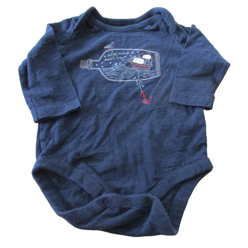 Baby Gap One Piece Bodysuit Infant Boys Size 3-6M Blue Long Sleeve Nautical Snap